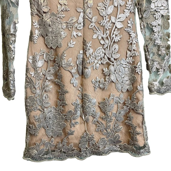 Dress The Population Women's Lace Floral Sequin Long Sleeve Formal Dress Size XS - Picture 8 of 15